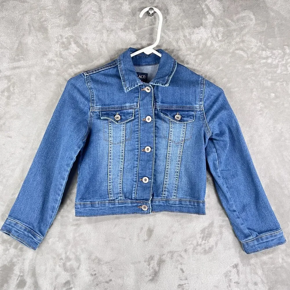 The Children's Place Blue Denim Jean Jacket Girl's Medium 7/8 Distressed